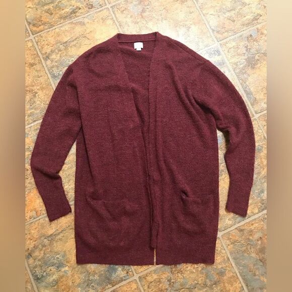 🔮 A NEW DAY | Maroon Open Fuzzy Cardigan Size Small - Picture 4 of 5